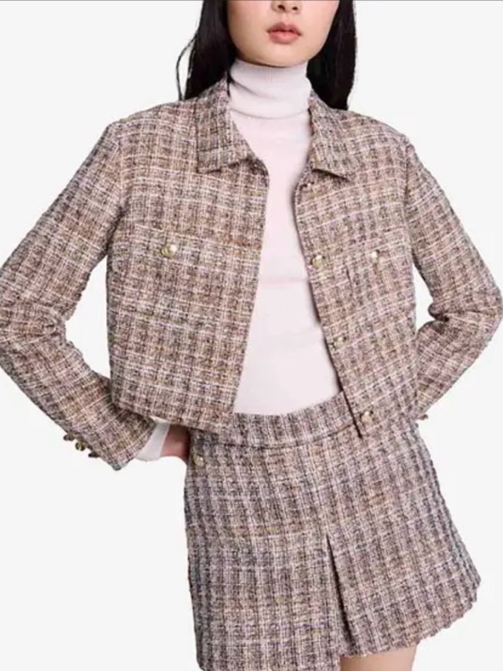 Maje Cropped Tweed Jacket with metallic thread size 36 NWOT